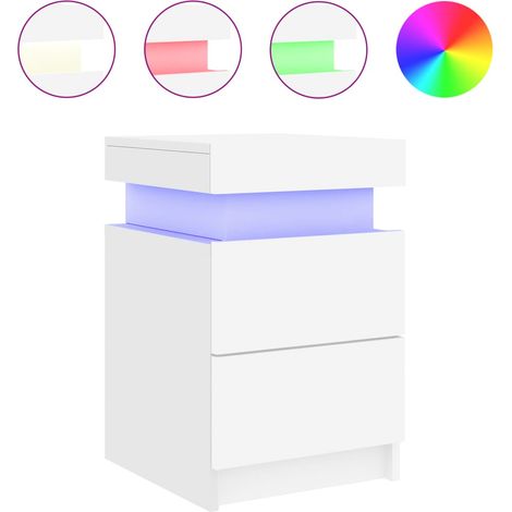 Mesita de noche con luces LED y 2 cajones 35 x 39 x 55 cm madera contrachapada blanca DEC033168