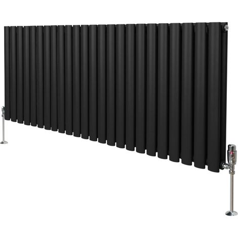 Röhrenheizkörper Oval & Chrom Thermostatventile Modern Schwarz 600 x 1440mm
