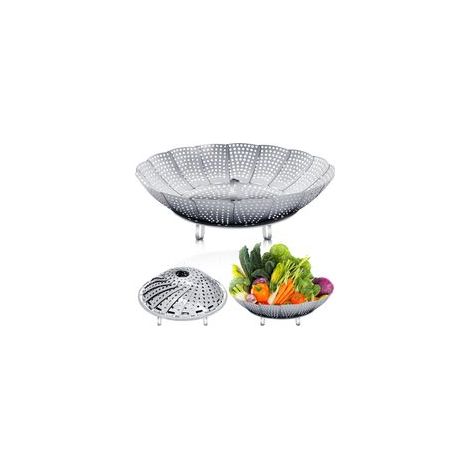 Panier Vapeur INOX 27 Cm Pliable Paniers Cuit-Vapeur Ajustable Panier Cuisson Vapeur avec Pieds AntidéRapants Convient à Tous Les Types De Cuisine (1/5)
