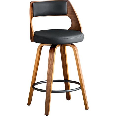 Lot de 2 tabourets de bar avec dossier en bois courbé et assise en PU cuir noir et brun, hauteur 92 cm (1/5)