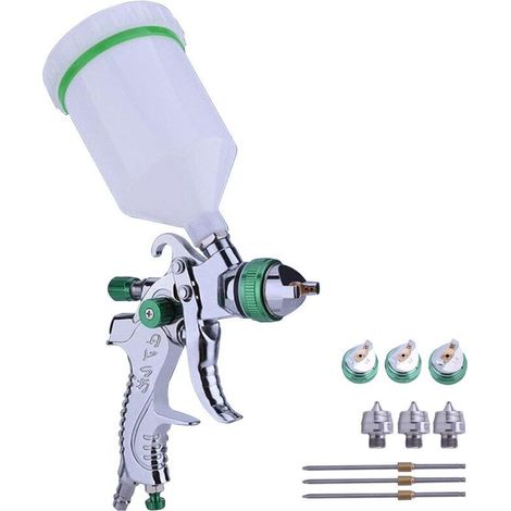 Pistolet à peinture HVLP 600cc – Alimentation par gravité – Buses 1.4/1.7/2.0mm – Atomisation précise pour revêtements épais (1/5)