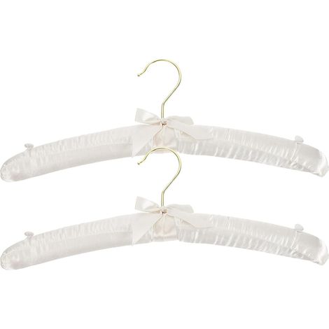 Set mit 2 gepolsterten Kleiderbügeln aus glattem Satin mit rutschfesten Knöpfen für Brautkleider (1/5)