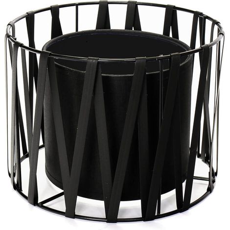 Schwarzer Lampenschirm für Tischleuchten Metall Stoff Zylinder Lampe (1/5)