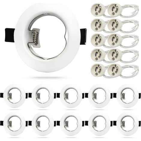Projecteurs Spot Encastrable GU10 Blanc,10x Cadre De Montage Spot Encastrable 65-68mm Avec Douille GU10,Cadres pour Ampoules LED,MR16 ou Halogènes 220V-240V (1/5)