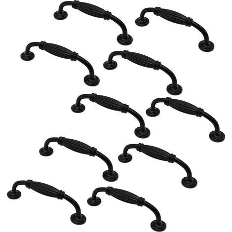 Juego de 10 tiradores para puertas de armarios y cajones, de aleación de zinc negro mate, 115 mm de largo. (1/4)