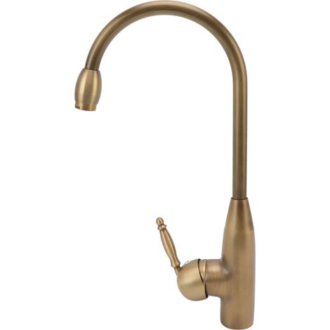 Robinet de salle de bain en laiton antique, robinet de cuisine à poignée unique et douchette extractible, robinet d'eau chaude et froide, petit cygne antique (1/5)
