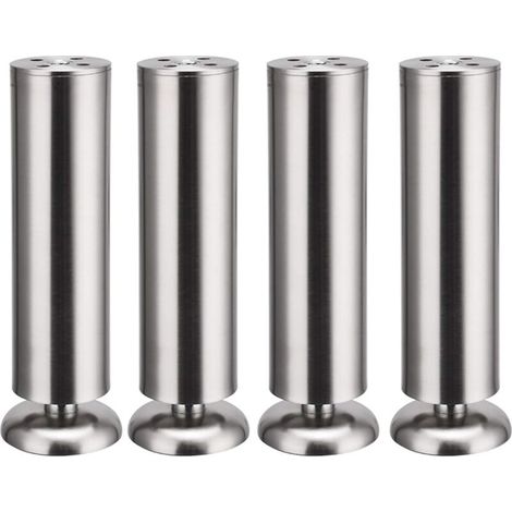 Lot de 4 pieds de meuble inox ronds avec tapis en caoutchouc, silencieux et sécurisé Pour armoire de cuisine et meubles modernes. (1/5)
