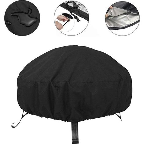 Housse de brasero - 1 pièce, Ronde noire imperméable anti-poussière extérieur jardin - Noir (1/5)