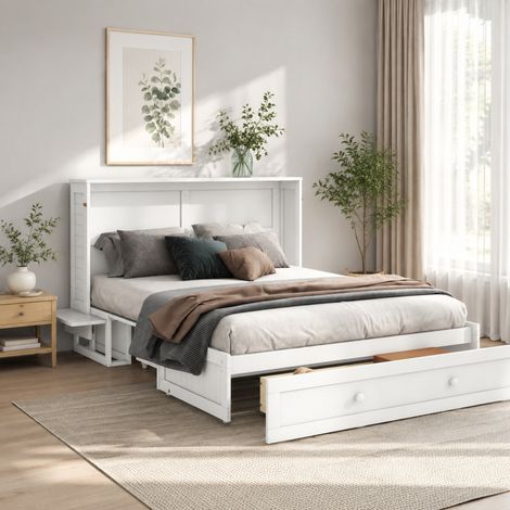 Letto a scomparsa 140x200 cm in legno e MDF bianco con contenitore salvaspazio - MEUBLIV (1/5)