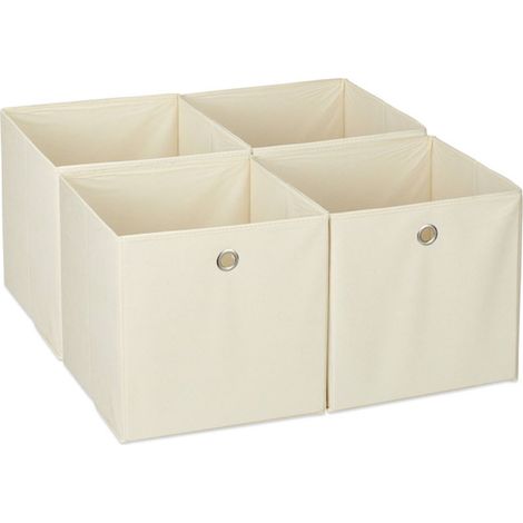 Bac de rangement, lot 4, corbeille pliable, trou pratique, H x L x P : 30 x 30 x 30 cm, pour étagère, beige