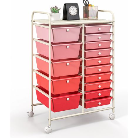 15-Drawer Utility Rolling Organizer Cart Multi-Use Storage-Gradient Pink (1/5)