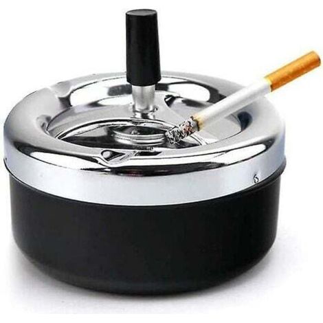 Posacenere automatico rotante, grande, in metallo, con coperchio, nero (1/4)