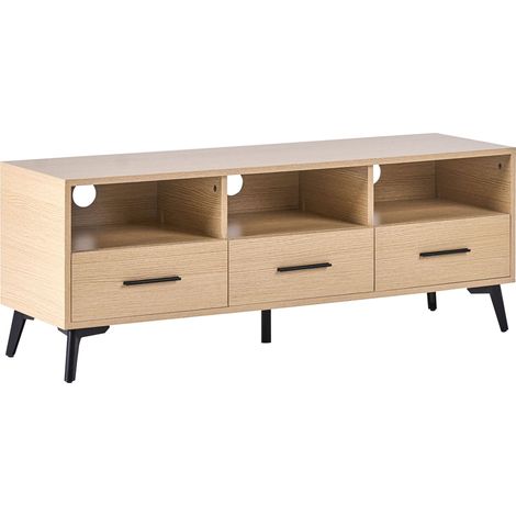 TV Stand Light Brown MDF Modern Cabinet Cable Management Living Room KITIMAT