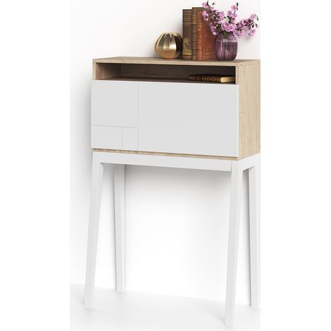 Escritorio BRISTOL en melamina Roble con puerta abatible y patas de haya Blanco, de Herdasa. (1/3)