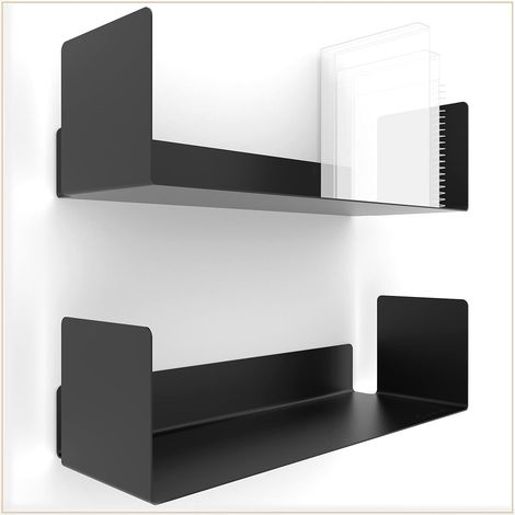 Lot de 2 étagères murales (Noire) - [2X 40cm] Etagere Flottante Murale ou Etagere Livre Murale - Etagere Murale Blanc, Planche Murale, Tablette Murale (1/2)