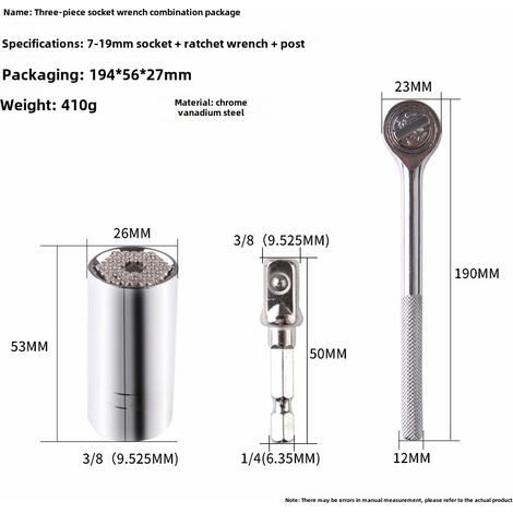 Clé à douille universelle multifonctionnelle, outil combiné à cliquet (douille universelle + tige de connexion + clé à cliquet) (1/5)