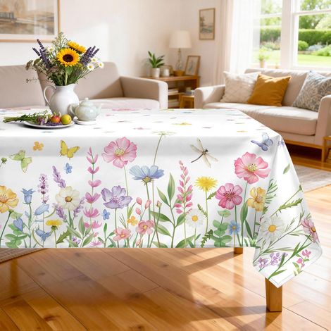 Tischdecke mit Wildblumenmuster, waschbar, 140 x 180 cm, rechteckig