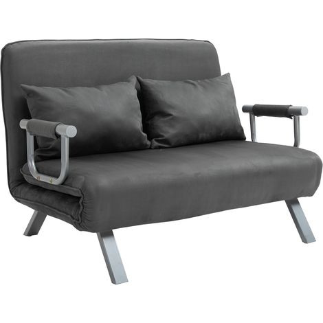 HOMCOM 3-in-1 Schlafsofa 185 x 105 cm mit 5-fach verstellbarer Rückenlehne, Zierkissen, wandelbares 2-Sitzer-Schlafsofa aus Samt, Chaiselongue für Wohn- oder Schlafzimmer, Grau
