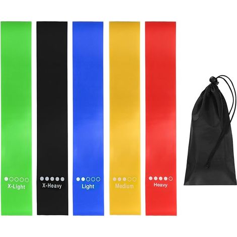 Bande de Resistance Elastique, Bande Elastique Fitness Musculation, 5 Pièces Bande Élastique Fitness Musculation, avec 5 Differents Niveaux de Resistance pour Pilates, Yoga, Sport (1/5)