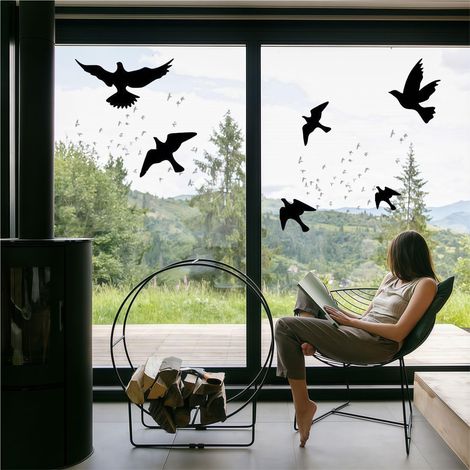 Autocollants anti-collision pour oiseaux de fenêtre, protection de porte en verre et sauvez les oiseaux, réflexion, 12 Pcs, Noir (1/5)