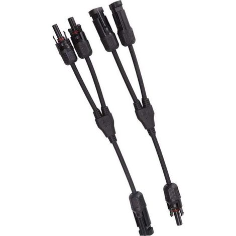 Connecteurs Solaires de Branche en Y, 2 PCS 1 à 2 RéPartiteurs Solaires PV Adaptateur Parallèle CâBle Prise de Fil 1000V DC (Le noir) (1/4)