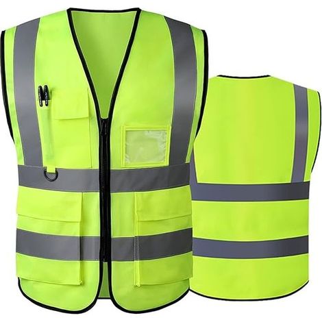 Chaleco reflectante de seguridad de alta visibilidad con bolsillos delanteros con cremallera - Cumple con las normas ANSI/ISEA (Talla: L) (1/5)
