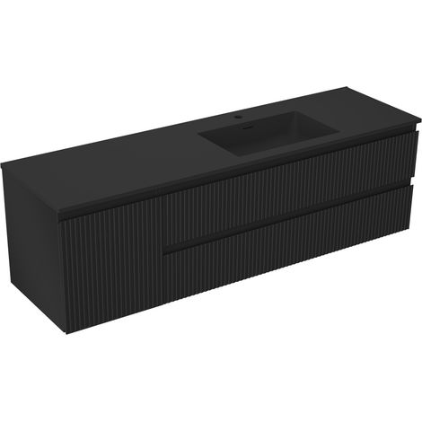 Mexen Rivel mobile bagno 160 cm con lavabo Otis destro, 2S, 1D, scanalato, nero opaco - 91A23-16047-3-BBFFF71-W18P71 (1/5)