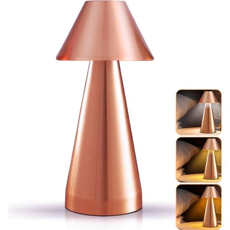 Lampe de table LED sans fil, lampe de chevet tactile à intensité variable, lampe de bureau rechargeable, 3 températures de couleur réglables, or rose (1/5)
