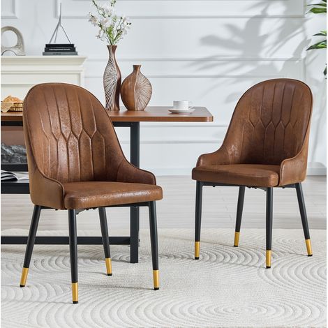 Esszimmerstühle 2er-Set, brauner Technostoff, Rückenlehne im Blitz-Design, HAVRYA (1/5)