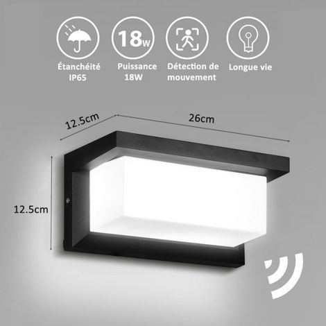 Applique Murale avec Détecteur de Mouvement - pour intérieur/Extérieur - Moderne Luminaire Murale, Etanche IP65 LED 18W, Blanc (1/4)