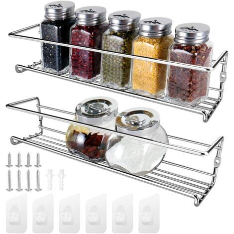 Étagère à épices de cuisine, support adhésif en acier inoxydable pour douche, sans perçage, lot de 2
