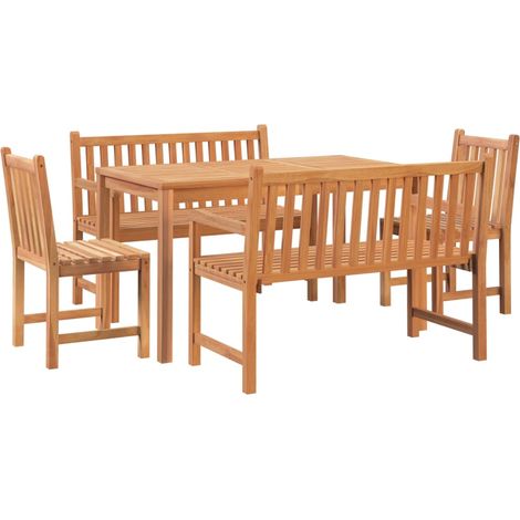 Ensemble à dîner salon de jardin meuble d'extérieur 5 pièces bois de teck massif (1/5)