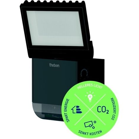 Theben 1020801 theLeda S8-100 BK LED-Strahler I integrierter Bewegungsmelder I schwarz I Wandmontage I Lichtfarbe 4000 K I Erfassungswinkel 180° I 10 m Reichweite I schwenkbar … (1/2)