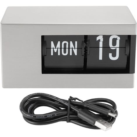Horloge à Pages Argentée, Design Minimaliste en Acier Inox et PVC, Calendrier Perpétuel Intégré, Décoration Élégante pour Bureau (1/5)