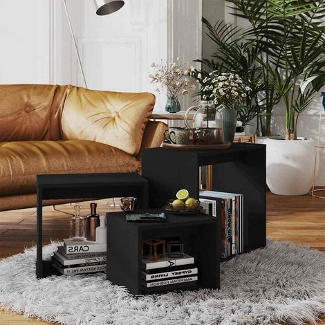 Lot de 3 Tables basses gigognes - Tables de salon Tables Café Noir Aggloméré BV810546 - BonneVie (1/5)