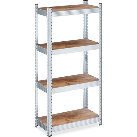 Relaxdays Heavy-Duty Shelving Unit, 4 Shelves, 120x60x30 cm, 700 kg, Galvanised Steel, Garage Storage Rack, Brown/Silver (1/5)