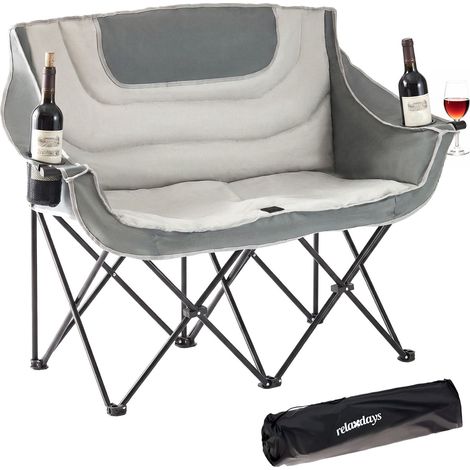 2-Person Folding Camping Chair - Carry Bag, Cup Holders (1/5)
