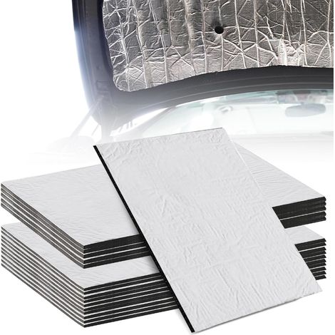 Lot de 16 tapis d'isolation acoustique pour voiture, 40 x 25 cm, 5 mm/10 mm, universels, auto-adhésifs, isolants en aluminium butyle, isolants, étanches, ignifuges, résistants à l'humidité (1/5)