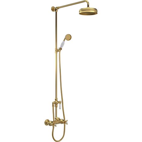 Hudson Reed Topaz Thermostatic Bar Shower Mixer with Shower Kit and Fixed Head - Brushed Brass (1/4)