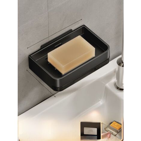 Porte-savon double couche Earl Black, mural, sans perçage, amovible et facile à nettoyer grâce à son bac de drainage, pour salle de bain.