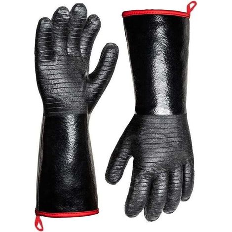 Gants résistants aux hautes températures (500 °C), adaptés pour griller, frire, cuire au four, utiliser au four et fumer. Revêtement en néoprène ignifugé et résistant à l'huile (35,5 cm). (1/4)