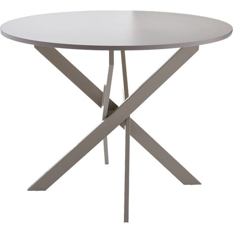 Home Heavenly® – Mesa redonda BLAKE, estilo industrial con patas metálicas entrecruzadas y tablero en melamina Color: Crema 120 cm (1/5)