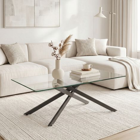 Table basse moderne en verre trempé et métal noir HAVRYA (1/5)