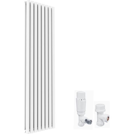 ELEGANT 1800x480mm White Vertical Oval Column Radiator Double Panel Designer Radiators + White Thermostatic Radiator Valves (1/5)