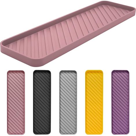 Plateau de Rangement antidérapant pour évier de Cuisine et Salle de Bain - Plateau de comptoir en Silicone (Rose) (1/5)
