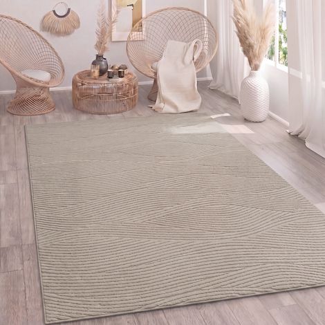Paco Home Teppich Wohnzimmer Hochflor Skandi Boho Geometrisch Abstrakt Uni Waschbar Beige 240x340 cm (1/5)