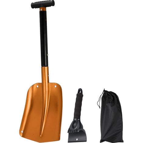 Pelle à Neige 3-en-1 en Aluminium avec grattoir à Glace et Sac de Rangement, idéale pour Voiture, Camping et Jardinage, Couleur Or