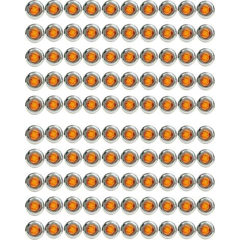 Lot de 100 mini feux de position latéraux ronds à 3 LED de 19 mm (3/4 pouce) universels pour remorques, camions, bateaux, pick-ups, caravanes et camping-cars (jaune). (1/3)