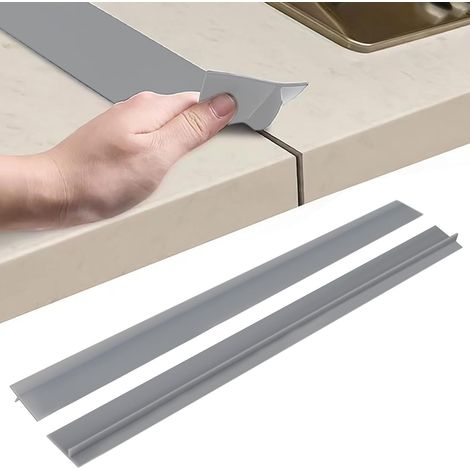 2 Guides de connexion, profil en T, joint silicone, 53 cm, gris, pour plan de travail cuisine