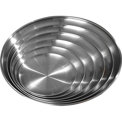 Assiette En Acier Inoxydable - Lot De 6 Assiettes Rondes - 304 Acier Inoxydable Poli - Pour Cuisine Maison Camping Extérieur Barbecue Pizza Steak Apéritif - Dimensions Variées (1/5)